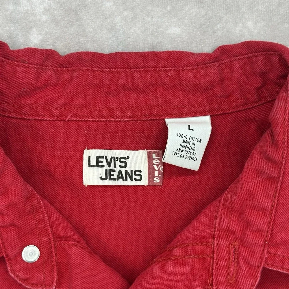 Levi's Red Cotton Denim Jean Western Cowboy Button Down Shirt Men's L